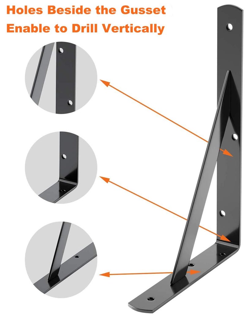LuckIn 12-Pack Heavy Duty Shelf Bracket, 10 Inch Wall Shelf Brackets Fit for 10 12 Inch Floating Shelves, 90 Degree Triangle, 250 LBS Max Load, Mounting Hardware Included, Black - Image 4